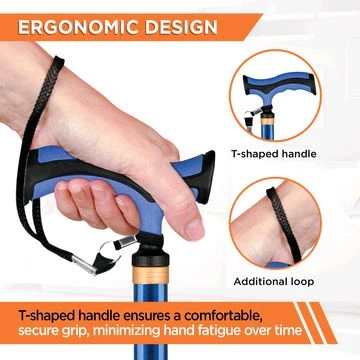 Avanti Plus - T Shape Aluminum Single Stick | Lightweight Walking Stick | Adjustable Height | Big Shoe for Better Grip