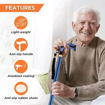 Avanti Plus - T Shape Aluminum Single Stick | Lightweight Walking Stick | Adjustable Height | Big Shoe for Better Grip