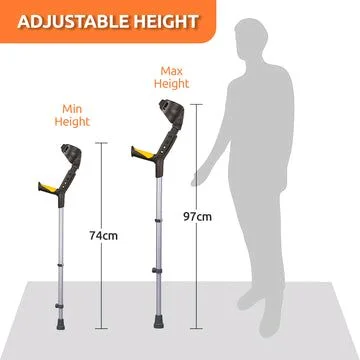 VISSCO Astra Plus Crutch with Height Adjustable Elbow Support & Movable Arm Cuff, Light Weight- Single Piece