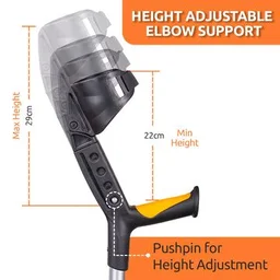 VISSCO Astra Plus Crutch with Height Adjustable Elbow Support & Movable Arm Cuff, Light Weight- Single Piece