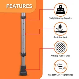 VISSCO Astra Plus Crutch with Height Adjustable Elbow Support & Movable Arm Cuff, Light Weight- Single Piece