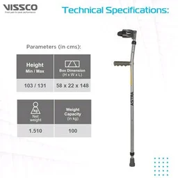 Astra Plus Elbow Crutches With Height Adjustable & Movable Elbow Support, Light Weight, PVC grip Handle