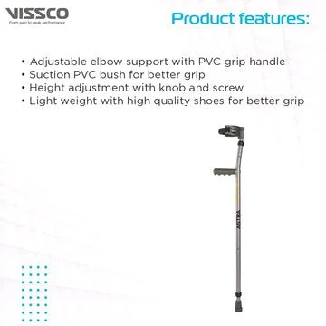 Astra Plus Elbow Crutches With Height Adjustable & Movable Elbow Support, Light Weight, PVC grip Handle
