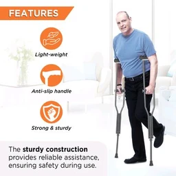 Astra Under Arm Crutches | Adjustable Elbow Support & Height | Light Weight | PVC grip Handle - Small