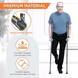 Astra Under Arm Crutches | Adjustable Elbow Support & Height | Light Weight | PVC grip Handle - Small