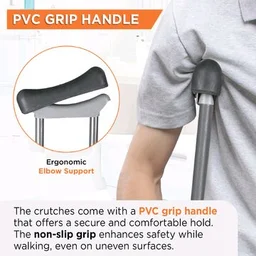 Astra Under Arm Crutches | Adjustable Elbow Support & Height | Light Weight | PVC grip Handle - Larger