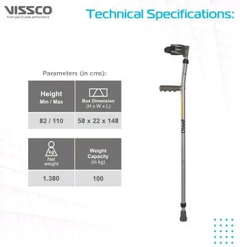 VISSCO Champ Plus Elbow Crutch With Adjustable Height & Movable Elbow Support, Light Weight