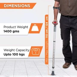 VISSCO Champ Max Elbow Crutch for Physically Challenged With Adjustable Height & Movable Elbow Support, Light Weight