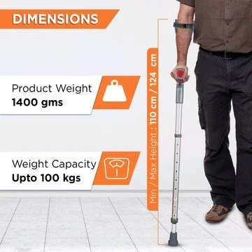 VISSCO Champ Max Elbow Crutch for Physically Challenged With Adjustable Height & Movable Elbow Support, Light Weight