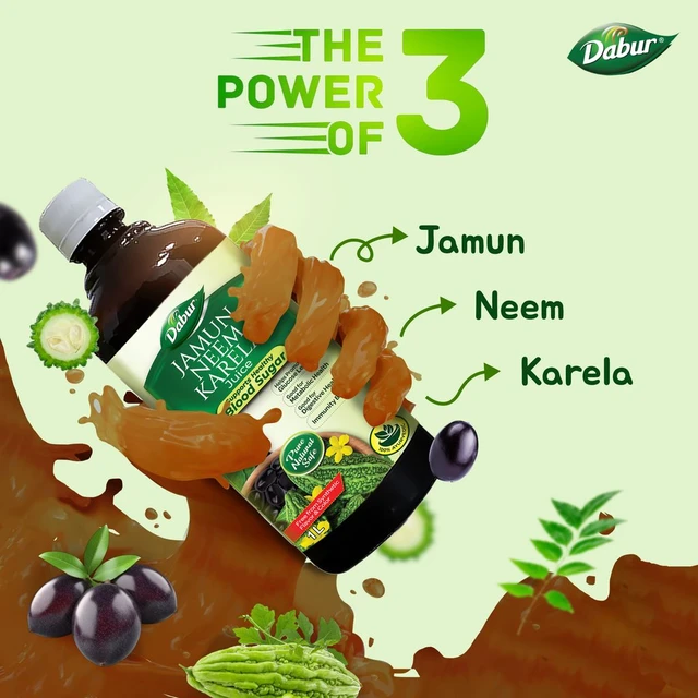 Dabur Jamun Neem Karela Juice| Control Blood Sugar & Bad Cholesterol | Diabetic Care - 1 Ltr
