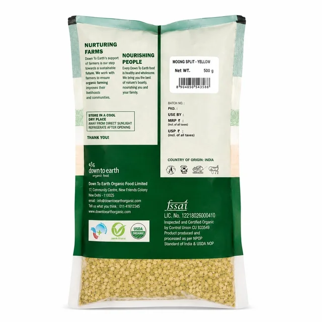Down To Earth Organic Moong Split Chhilka 1Kg