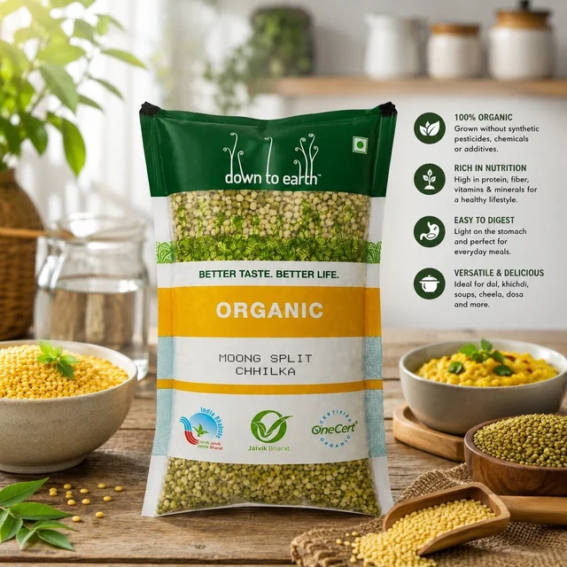 Down To Earth Organic Moong Split Chhilka 1Kg