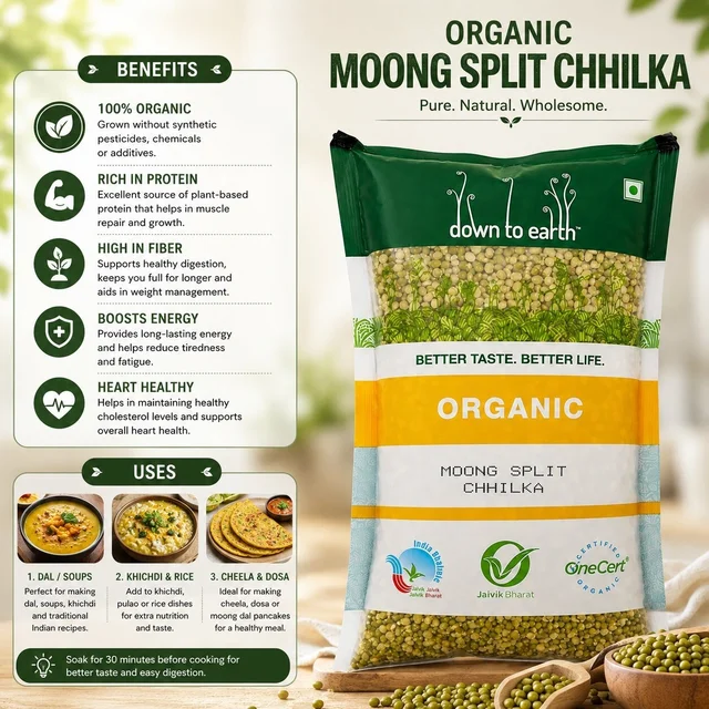 Down To Earth Organic Moong Split Chhilka 1Kg