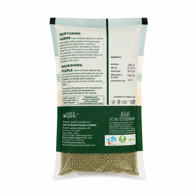 Down To Earth Organic Moong Whole 500 g