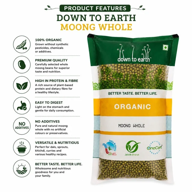 Down To Earth Organic Moong Whole 500 g