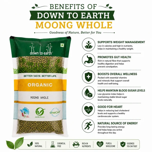 Down To Earth Organic Moong Whole 500 g