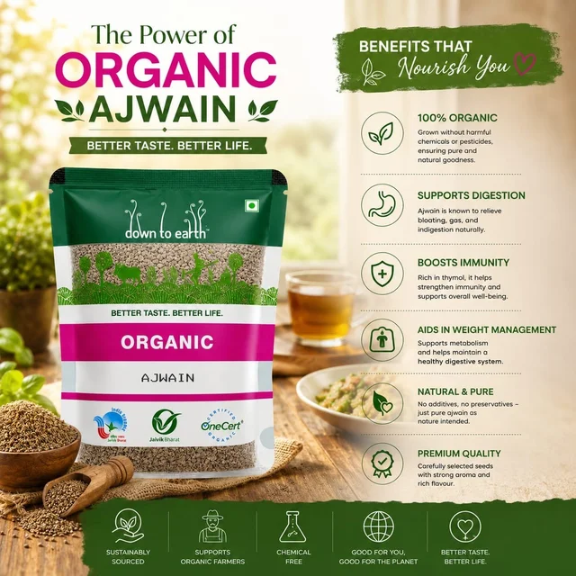 Down To Earth Organic Ajwain Seed 100Gm