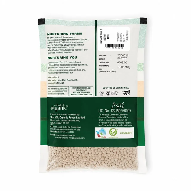 Down To Earth Organic Masoor Whole 500 g