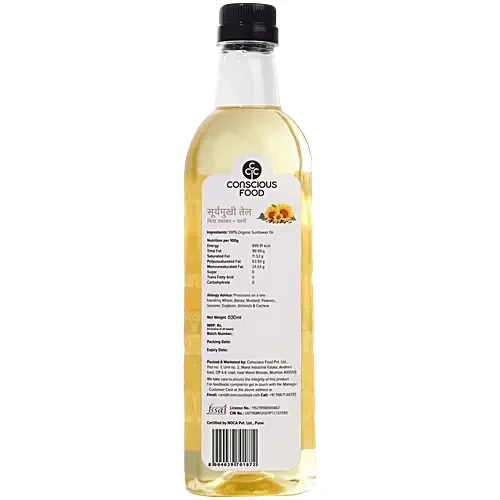 Conscious Food Organic Sunflower Oil Cold Pressed (500ml)