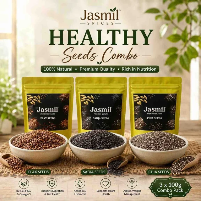 Healthy Seeds Combo Flax Sabja Chia| Jasmil Spices
