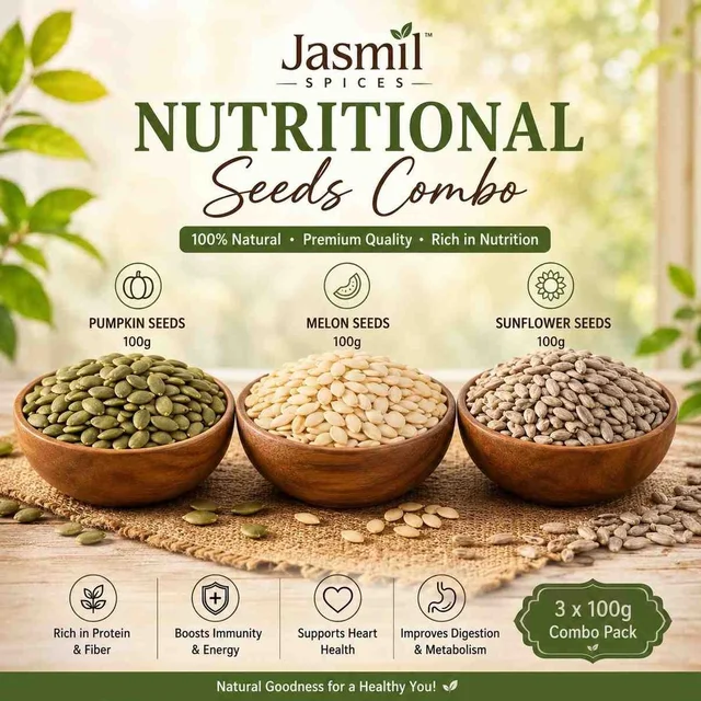 Nutritional Seeds Combo Each 100gms Healthy Mix of Pumpkin, Sunflower & Melon Seeds | Jasmil Spices