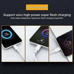 REALME Original 100W Supervooc Usb Type C Charging Data Cable for Realme 12 pro plus/11 pro plus/11/10/9 Pro/Narzo 60 Pro/60/50/50 pro/30 Support 65W Superdart and 33W Dart Also Quick Charge, White - TYPE-C VOOC