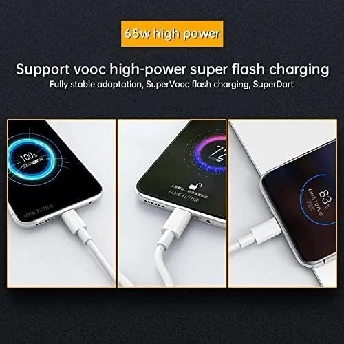REALME Original 100W Supervooc Usb Type C Charging Data Cable for Realme 12 pro plus/11 pro plus/11/10/9 Pro/Narzo 60 Pro/60/50/50 pro/30 Support 65W Superdart and 33W Dart Also Quick Charge, White - TYPE-C VOOC