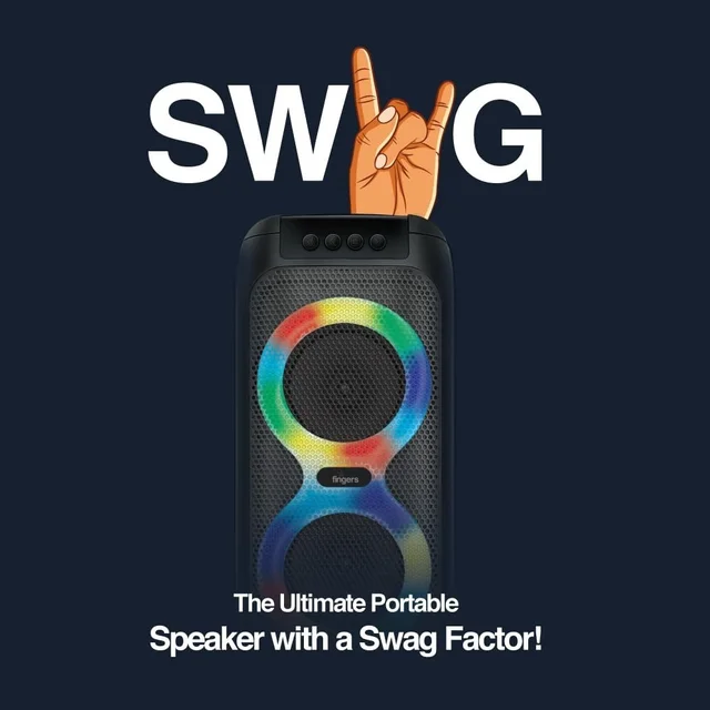 FINGERS 2Mic-ThunderBox45 Portable Speaker with 2 Wireless Mics (40W Immersive Bass, 6.5-Hour Playtime, Dazzling RGB Lights, Recording Feature, TWS Enabled, Bluetooth | USB | AUX | MicroSD | FM Radio - THUNDERBOX 2MIC 45W