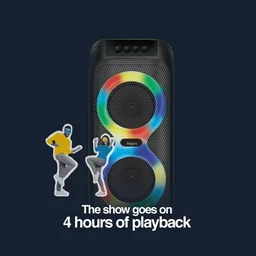 FINGERS 2Mic-ThunderBox45 Portable Speaker with 2 Wireless Mics (40W Immersive Bass, 6.5-Hour Playtime, Dazzling RGB Lights, Recording Feature, TWS Enabled, Bluetooth | USB | AUX | MicroSD | FM Radio - THUNDERBOX 2MIC 45W