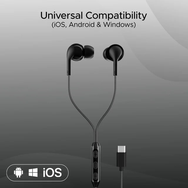 Boat Bassheads 100 C Wired Headphones Earphones with Type-C Jack, in-Line Microphone, in Ear, 10Mm Drivers, Signature Sound, Integrated Controls & Multi-Os Compatibility