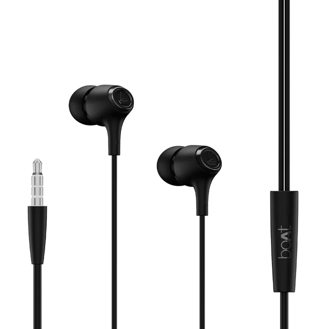 boAt Boat Bassheads 95 (2025 Launch) Wired in Ear Phones,10Mm Drivers,Signature Sound,in-Line Microphone,Integrated Controls,Snug Fit,Lightweight,Voice Assistant,120Cm Cable & 3.5Mm Jack(Active Black) - BASSHEAD 95