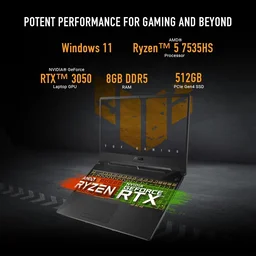 ASUS A15 TUF GAMING FA506NC R7-7445HS/16GB/512GB/4GB RTX3050/WIN11 - 39.62 cm (15.6 Inch), Black, Ryzen 5 Hexa Core, 512 GB, 16 GB, DDR5, 7535HS, Up to 4.55GHz, SSD, NO, AMD, NVIDIA GeForce RTX 3050, Windows 11, Laptop, Power Adaptor, User Guide, Warranty Documents