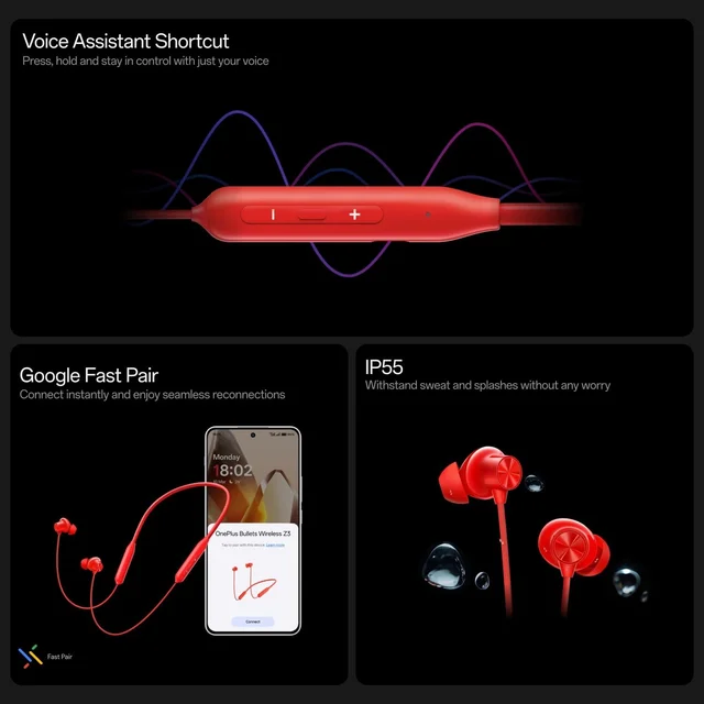 OnePlus Bullets Wireless Z3 in-Ear Neckband with 12.4mm Drivers, 3D Spatial Audio,10 mins Charge for 27 hrs Playback, 4 EQ preset, Dynamic bass Enhancement & BT5.4 - BULLET Z3