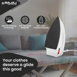 Bajaj DX-6 1000 Watts Dry Iron | Advance Soleplate And Anti-Bacterial German Coating Technology | Thermol Fuse Safety | Auto Shut-Off | Cool Touch Body | 2 Yr Warranty | White - DX6