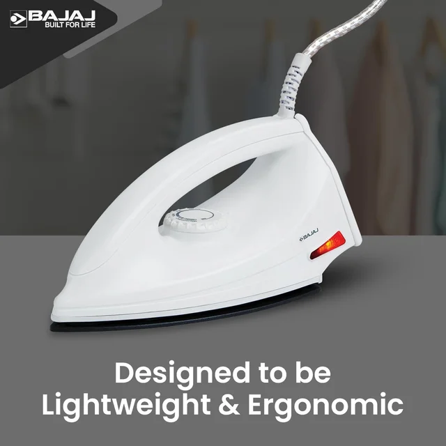 Bajaj DX-6 1000 Watts Dry Iron | Advance Soleplate And Anti-Bacterial German Coating Technology | Thermol Fuse Safety | Auto Shut-Off | Cool Touch Body | 2 Yr Warranty | White - DX6