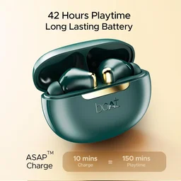 boAt Boat Airdopes 141 ANC, Active Noise Cancellation(~32dB), 50ms Low Latency, 4Mics ENx, 42Hrs Battery, Fast Charge, IPX5, v5.3 Bluetooth TWS in Ear Earbuds Wireless Earphones with mic (Green) - 141 ELITE ANC