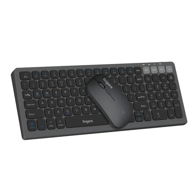 FINGERS ComboRegal-D4 Wireless Deskset (Slim Design, X-Scissor Keys Laptop-Style Typing, Dual Mode - USB + Bluetooth, Rechargeable Type-C, 1600 DPI & Multi-Device Compatible), Carbon Grey - REGAL D4