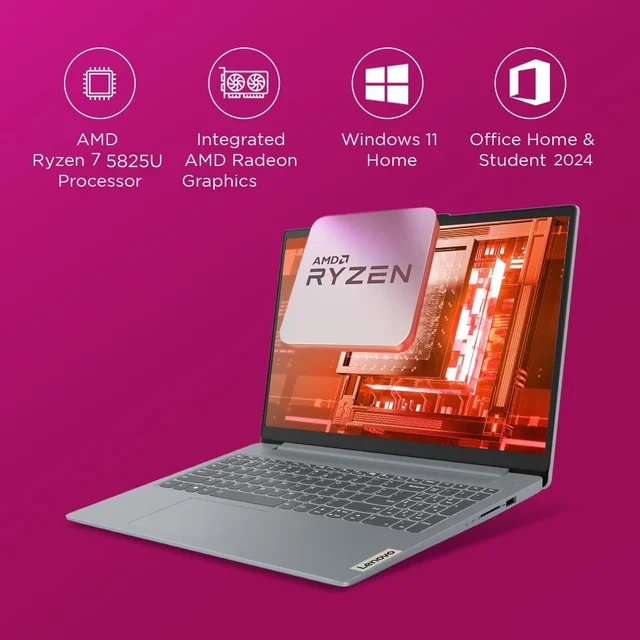 Lenovo LENOVO IDEAPAD SLIM 3 R7-5825U/16GB RAM/512GB SSD/WIN11+MSO - 39.62 cm (15.6 Inch), Gray, Ryzen 7 Octa Core, 512 GB, 16 GB, DDR4, 5825U, Up to 4.5 GHz, SSD, NO, AMD, 12MB, Windows 11 Home, Laptop, Power Adaptor, User Guide, Warranty Documents