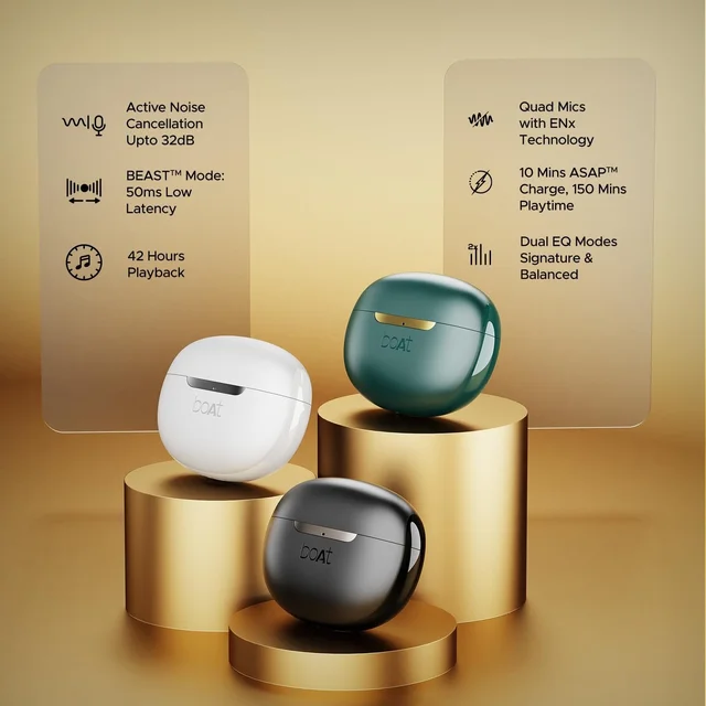 boAt Boat Airdopes 141 ANC, Active Noise Cancellation(~32dB), 50ms Low Latency, 4Mics ENx, 42Hrs Battery, Fast Charge, IPX5, v5.3 Bluetooth TWS in Ear Earbuds Wireless Earphones with mic (Green) - 141 ELITE ANC