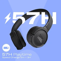 JBL Tune 520BT Wireless On Ear Headphones with Mic, Upto 57H Battery, Speed Charge : 5 Min Charge Gives Up to 3H of Playback, Multipoint Connect, Customizable Bass with Headphones App, BT 5.3 - TUNE 520BT