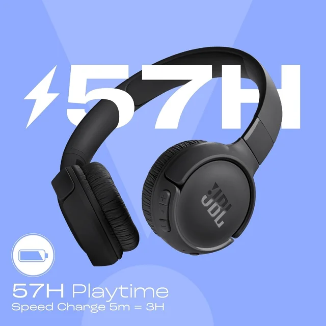 JBL Tune 520BT Wireless On Ear Headphones with Mic, Upto 57H Battery, Speed Charge : 5 Min Charge Gives Up to 3H of Playback, Multipoint Connect, Customizable Bass with Headphones App, BT 5.3 - TUNE 520BT
