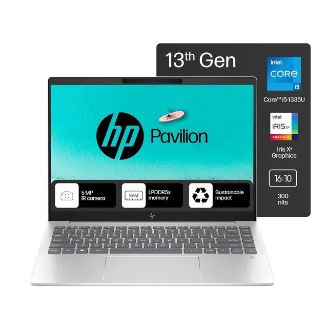HP Pavilion Plus 14-EW0107TU 15-13TH GEN/16GB/512GB/WIN11+MSO - 35.56 cm (14 Inch), Silver, Core i5, 13th Gen, 512 GB, 16 GB, DDR5, 1335U, up to 4.6 GHz, SSD, Intel, Intel Integrated Iris Xe, Windows 11 Home, 1 x Laptop, 1 x Charger, 1 x User Manual, 1 x Warranty Card