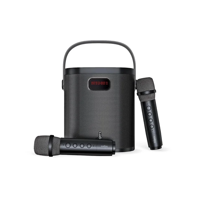 FINGERS 2Mic-GrooveBox Portable Speaker with 2 Wireless Mics (6.5-Hour Playback, 20 W Intense Bass, Recording Feature, Bluetooth | USB | MicroSD | FM Radio | AUX) Rich Black