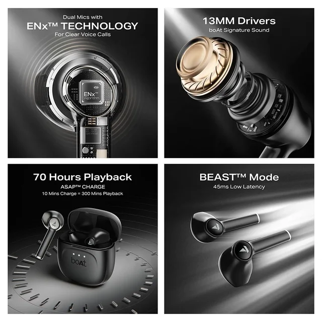 boAt Boat Airdopes 138 Gen 2, 13mm Drivers, 70H Battery, ENx Tech, Beast Mode 45 ms Low Latency, ASAP Charge, Bluetooth Earbuds, TWS Ear Buds Wireless Earphones with mic - 138 GEN2