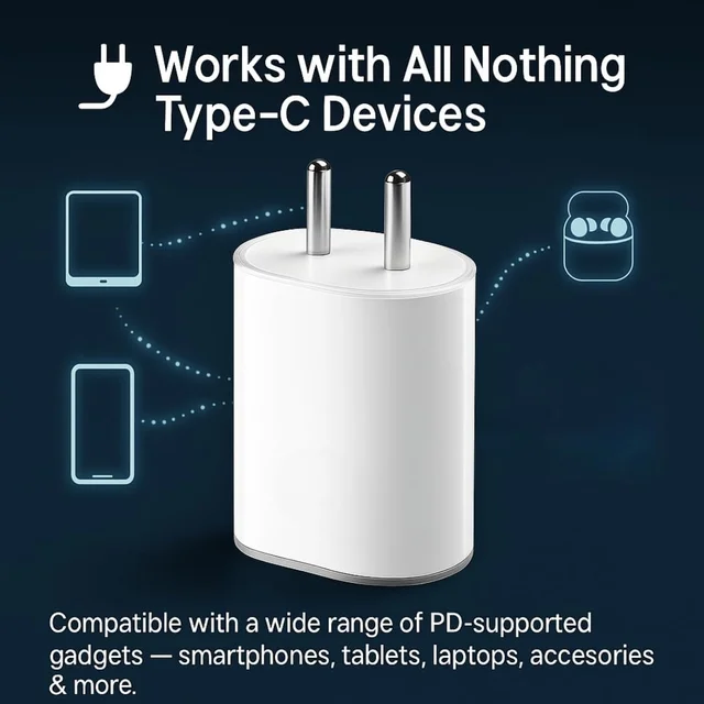 CMF by Nothing 45W Type-C Power Fast Charger Adapter | Compatible with CMF Phone 1, Nothing Phone 2a Plus, Phone 2a, Phone 2, Phone 1 | Quick Charge 3A Wall Charging for Android - 45W