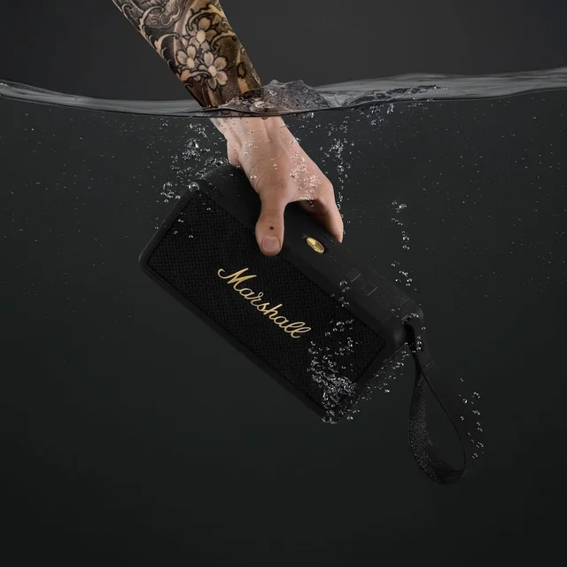 MARSHALL Marshall Middleton Portable Bluetooth Speaker with 20+ Hours of Portable Playtime, 360° Sound, Dust & Waterproof (IP67) - Black & Brass - MIDDELTON