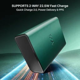 boAt Boat Energyshroom PB400 Pro 20000 mAh 22.5W Pocket Size, Compact Power Bank, Fast Charging (2X Output Ports, Supports Android, iPhone, Tablets, Earbuds, etc.) (Emerald Green), USB Type C - PB400 PRO