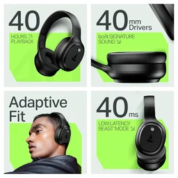 boAt Boat 2025 Launch Rockerz 421, 60H Battery, Low Latency(40Ms), 40Mm Drivers, Enx Tech, Stream Ad Free Music via App Support, Bluetooth Headphones, Wireless Over Ear Headphone with Mic (Black Sabre) - Rockerz 421