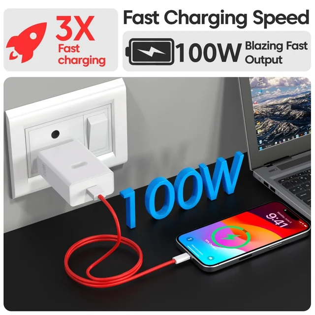 OnePlus One Plus 100W Original Power Adapter with Type-C Cable Ultra-Fast Charger Compatible with One-Plus 12/12R/11/11R/10/10R, Nord CE 3 Lite 5G, Nord 2T 5G, Nord CE 2 Lite 5G, Nord 5G Combo - 100W