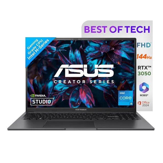 ASUS CREATER VIVOBOOK K3605VC 15-13th/16GB/512GB/W11+Ms24/4GB RTX 3050) - 40.64 cm (16 Inch), Black, Core i5, 13th Gen, 512 GB, 16 GB, DDR4, 13420H, up to 4.6 GHz, SSD, NO, Intel, NVIDIA GeForce RTX 3050, Windows 11 Home, Laptop, Power Adaptor, User Guide, Warranty Documents, GDDR6, 4 GB